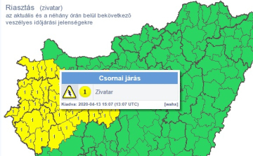 Elsőfokú riasztást adtak ki a Rábaközre is a ma érkező zivatar miatt