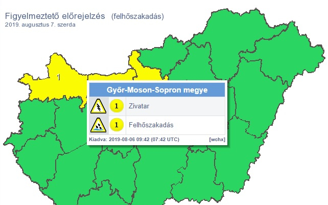Zivatarra és felhőszakadásra is figyelmeztet mára az OMSZ