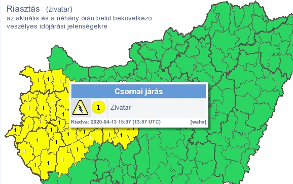 Elsőfokú riasztást adtak ki a Rábaközre is a ma érkező zivatar miatt